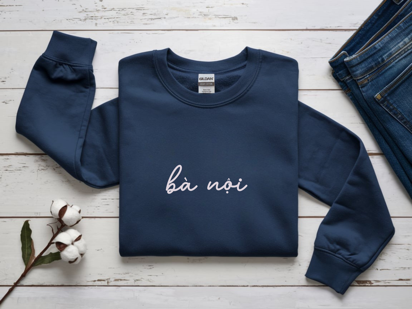Ba Noi Embroidered Crewneck Pullover Sweatshirt