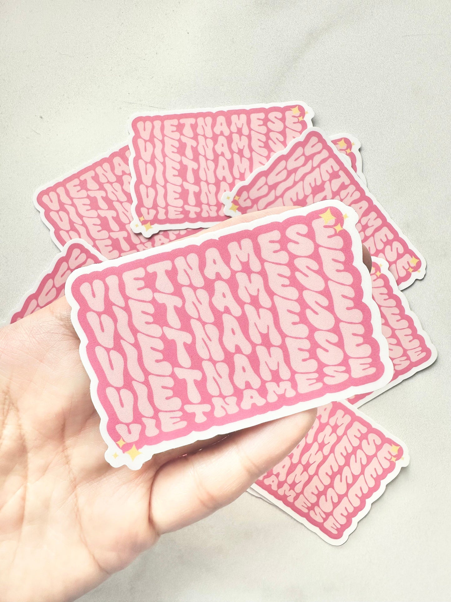 A matte premium vinyl sticker with a text Vietnamese