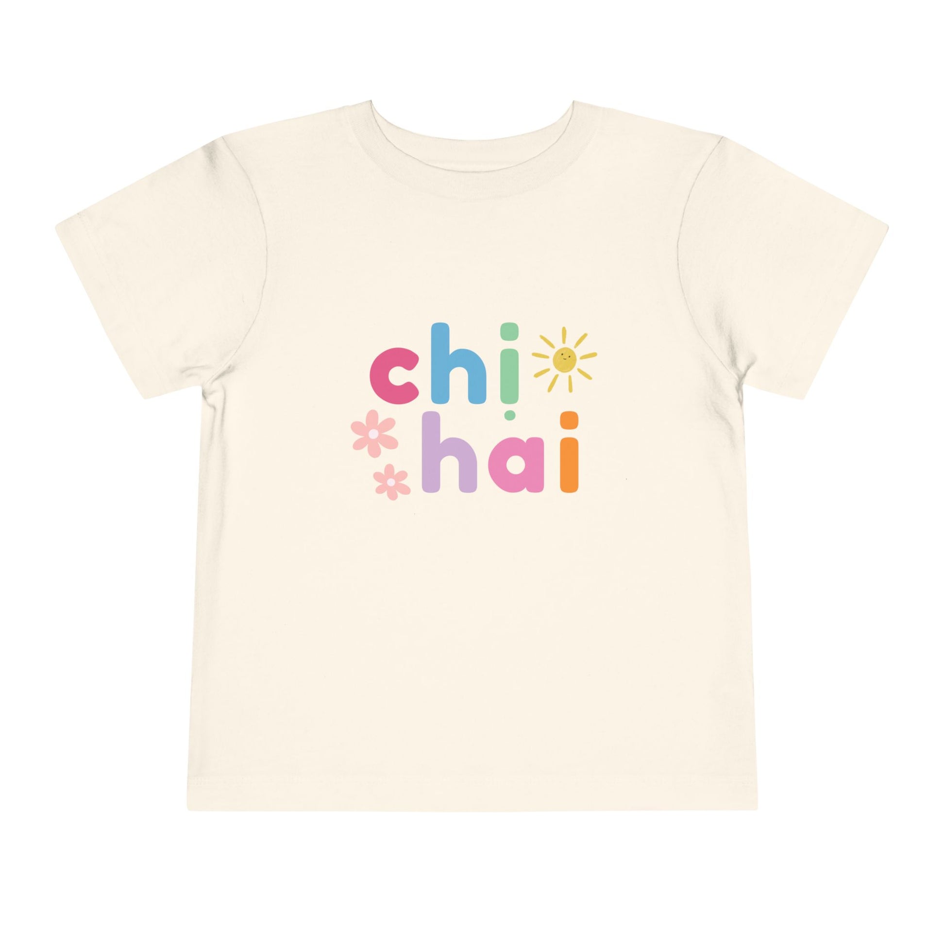natural color t-shirt with colorful text chi hai