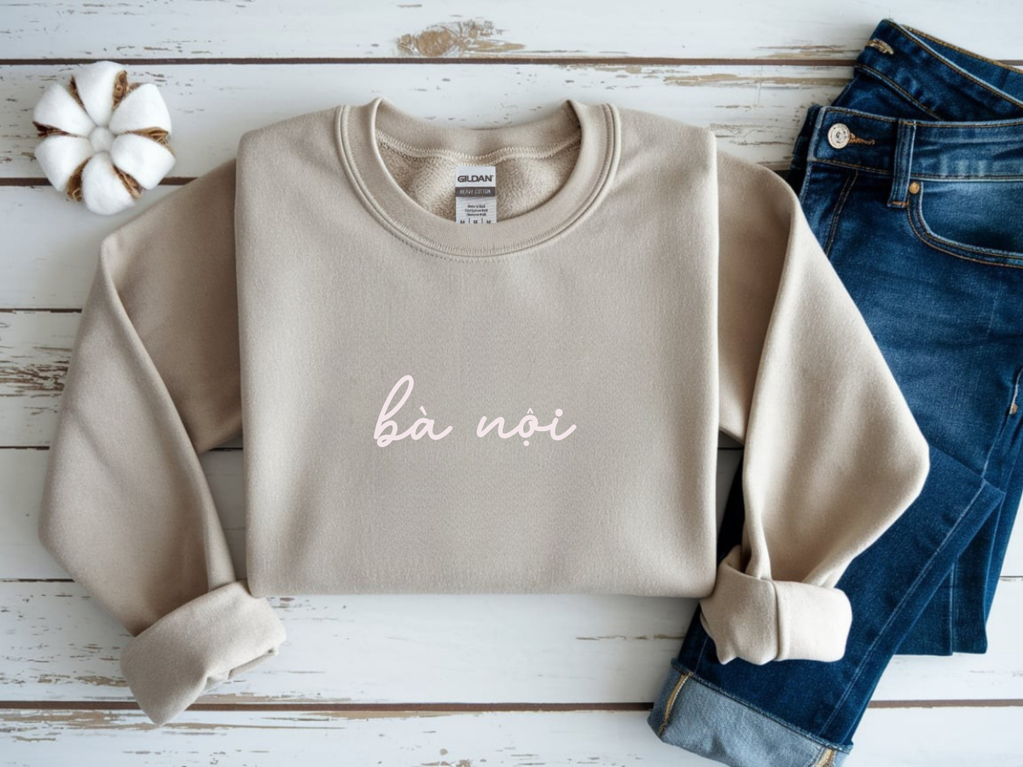 Ba Noi Embroidered Crewneck Pullover Sweatshirt