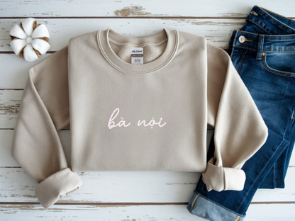 Ba Noi Embroidered Crewneck Pullover Sweatshirt
