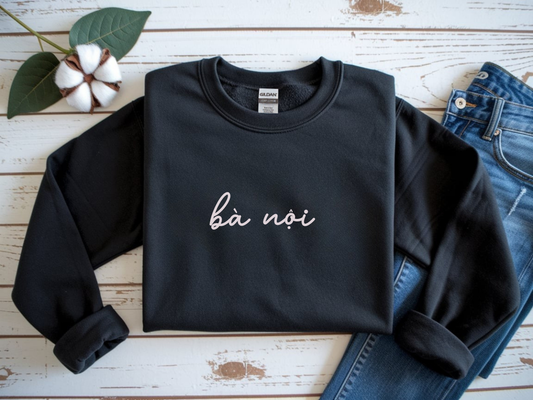 Ba Noi Embroidered Crewneck Pullover Sweatshirt