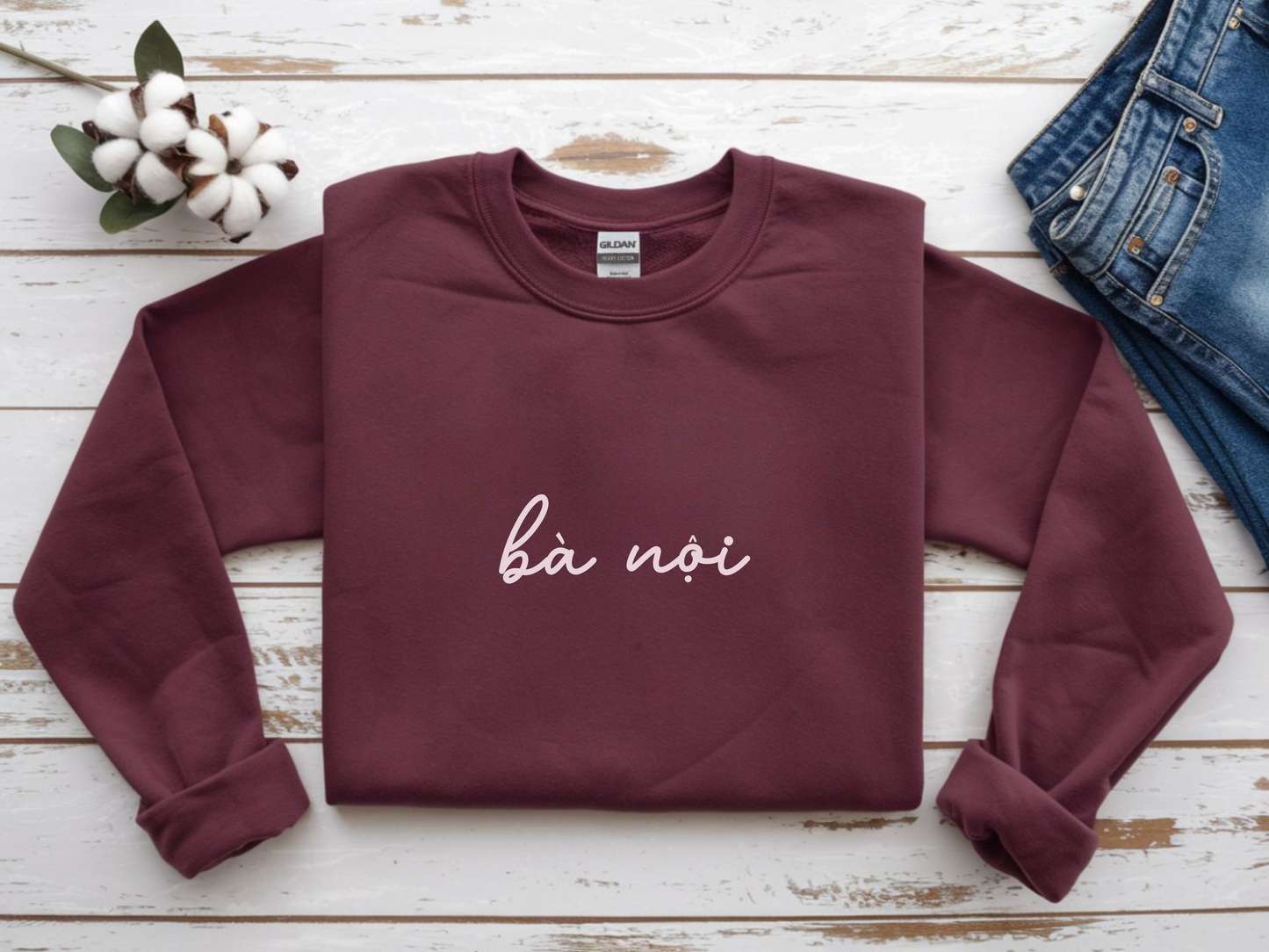 Ba Noi Embroidered Crewneck Pullover Sweatshirt