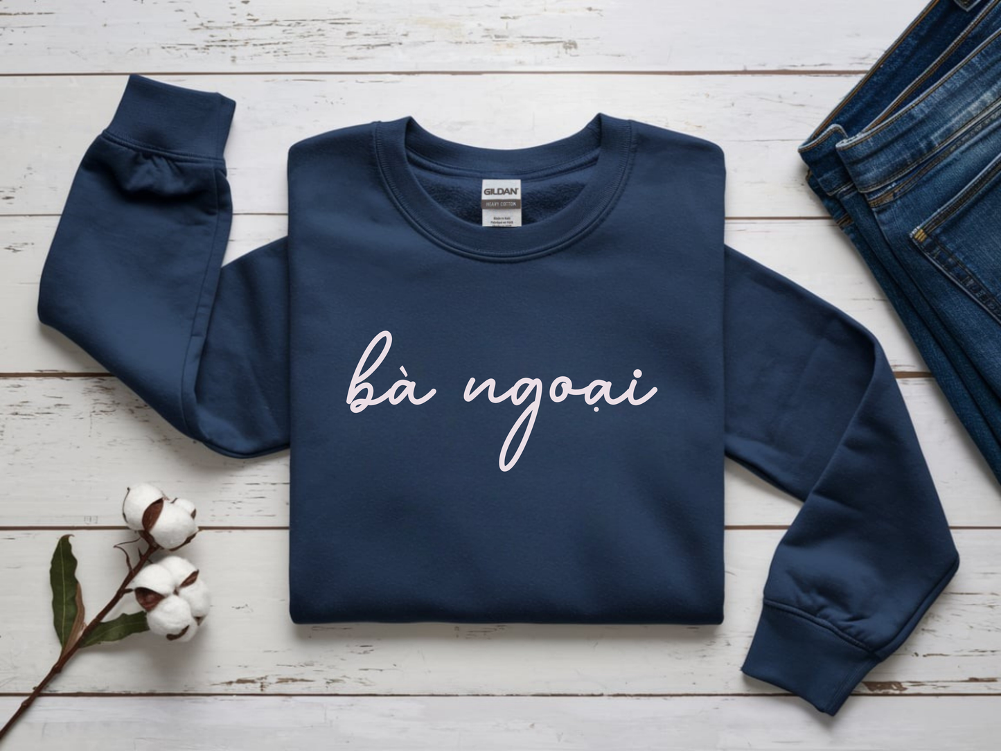 Ba Ngoai Embroidered Crewneck Pullover Sweatshirt