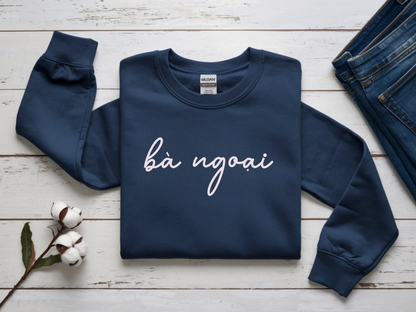 Ba Ngoai Embroidered Crewneck Pullover Sweatshirt